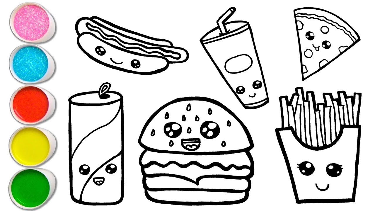 How To Draw Fast Foods | Drawing And Coloring Cute Fast Foods ...