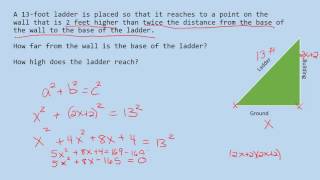 Algebra Applications using quadratics and Pythagorean Theorem