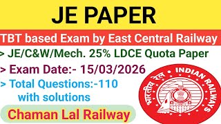 15/03/2026 (East Central Railway) TBT JE Paper solution @ChamanLalRailway #tech #technical #ame #ecr