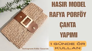 SADECE 1 GÜNDE ÖR🧶Kolay Hasır Model Rafya Portföy Çanta Yapımı/DIY Raffia Straw Clutch Bag Tutorial screenshot 4