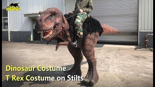Dinosaur Costume: Performance of riding in a Real Red T Rex Rider on Stilts | Costumes Resimi