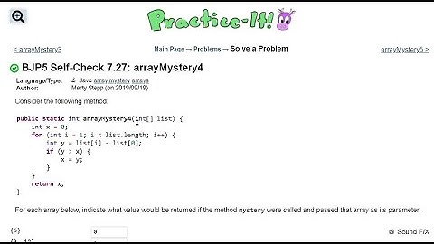 Java Practice It   |   Self-Check 7.27: arrayMystery4   |   arrays, syntax, array basics