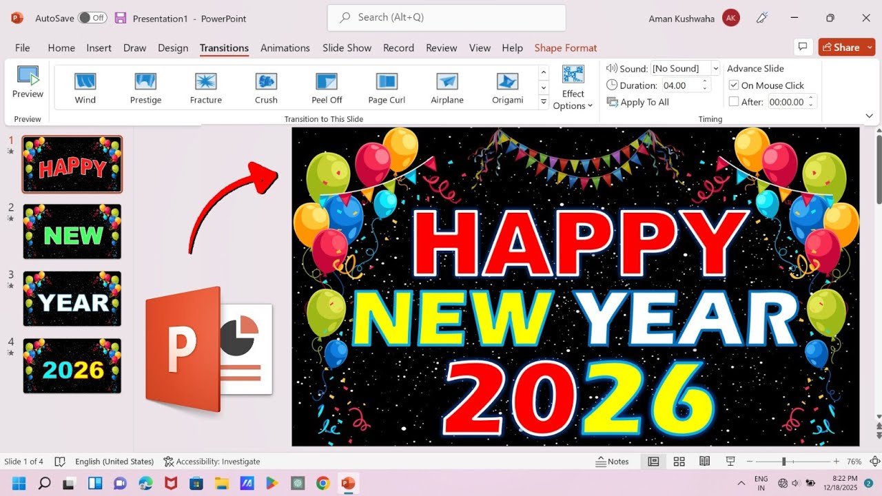 Happy New Year 2026 Presentation in MS Powerpoint | How To Make Happy New Year Powerpoint Animation