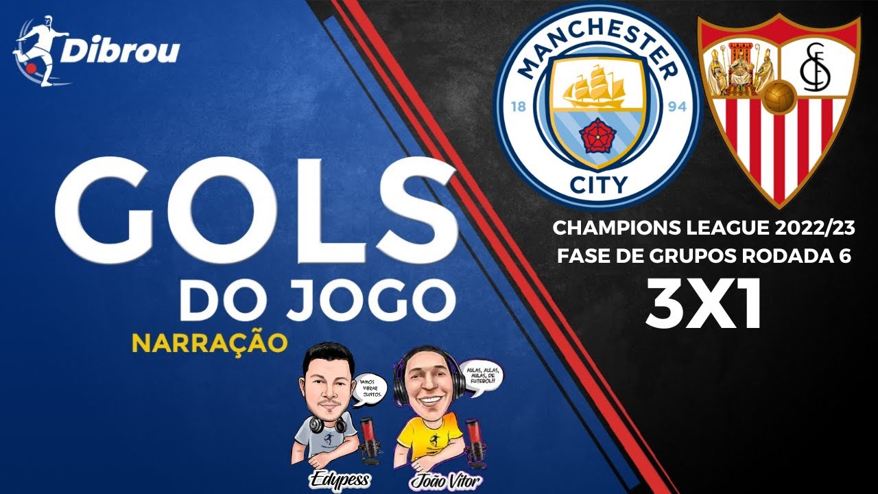 GOLS- MANCHESTER CITY 3X0 YOUNG BOYS- CHAMPIONS LEAGUE 2023/24 FASE DE  GRUPOS