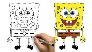 Drawing SpongeBob SquarePants with His Classic Smile Blue Eyes and Iconic Cartoon Style