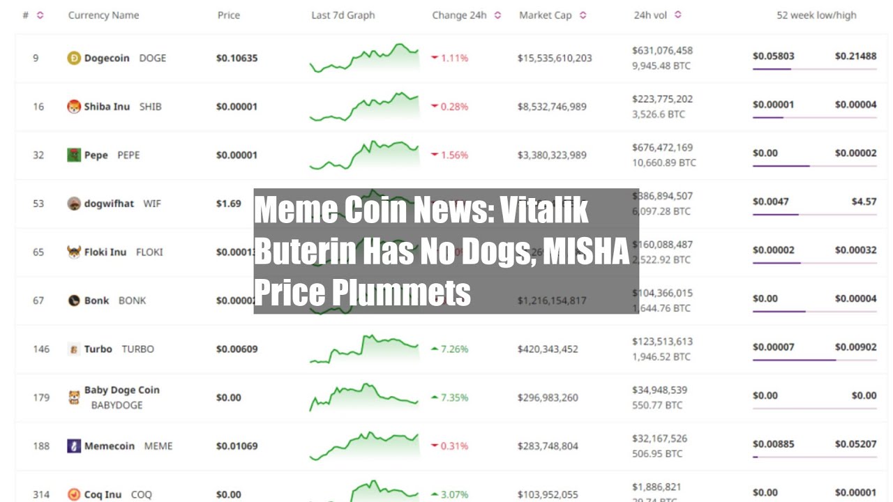 Meme Coin News: Vitalik Buterin Has No Dogs, MISHA Price Plummets