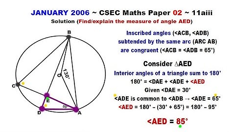 Paper2-CSEC-MATHS-412 ~ Circle Geometry & Angle AED ~ January 2006 Number 11aiii