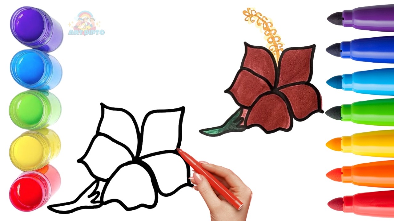 How To Draw cute Flower Drawing, Painting & Coloring For Kids and Toddlers_ Child Art 🐋🌈🎨