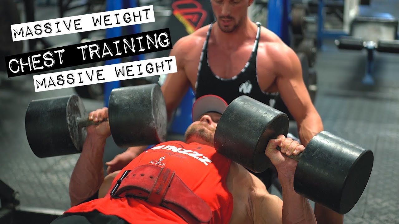 170lb Dumbbell Press Chest Blast! Tiger Fitness YouTube