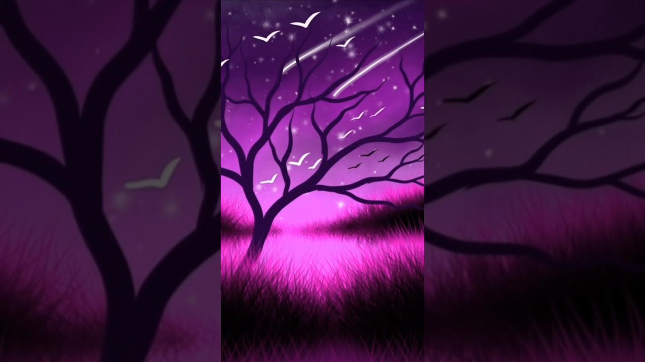 Purple Night Scenery Drawing 🌙✨ | Digital Scenery Art | Draw Spark 
