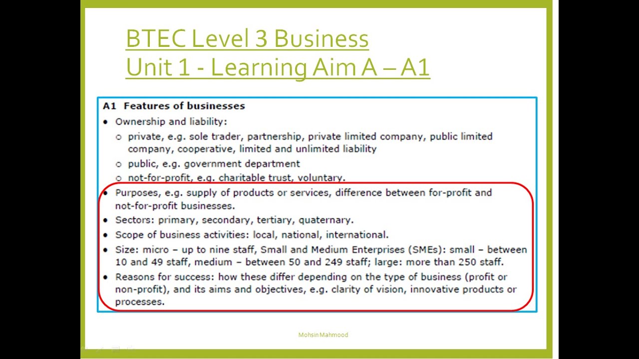 business btec unit 1 assignment 1