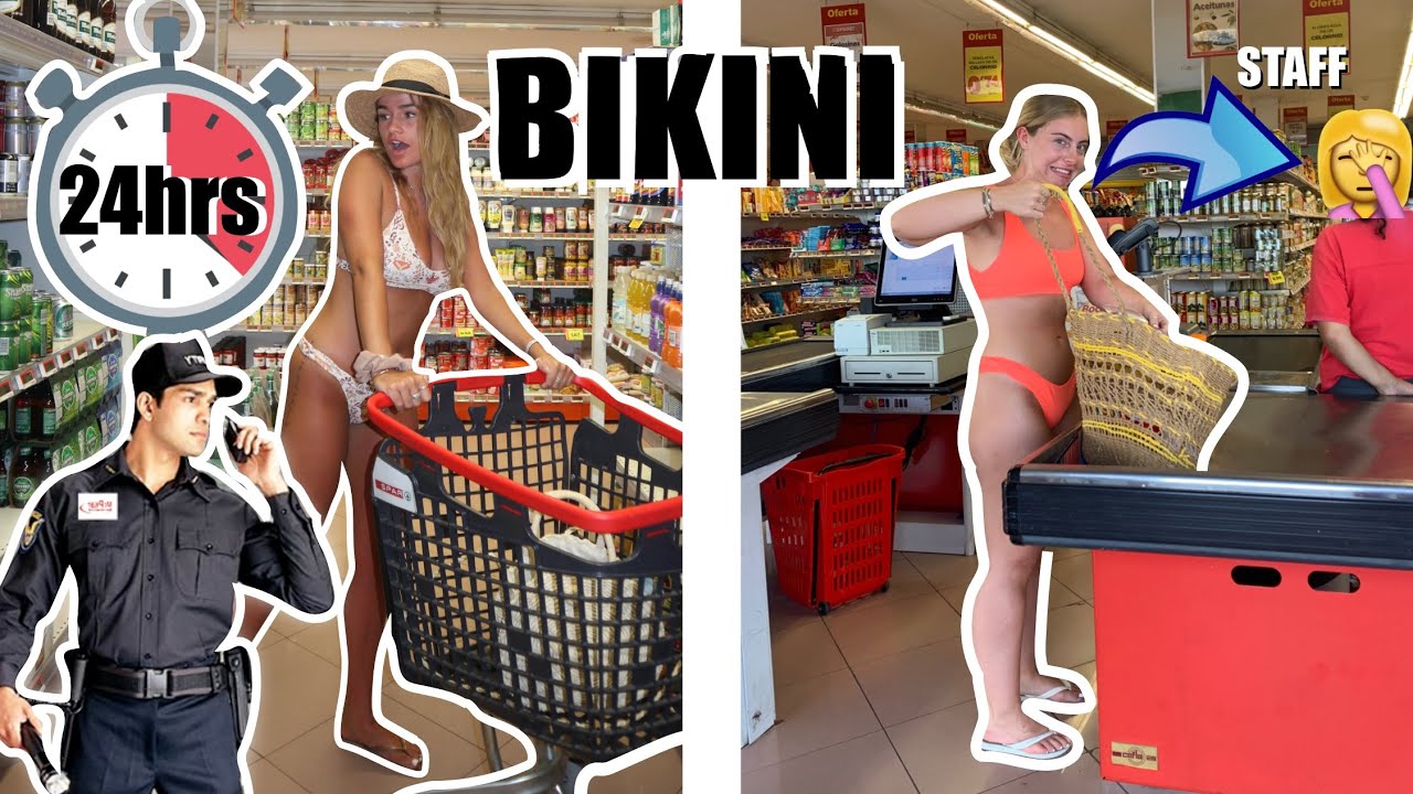We Wore JUST a BIKINI For 24 HOURS...foodstore, ZARA, restaurant.. | Syd and Ell