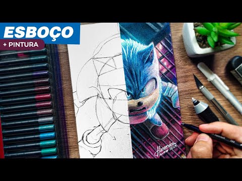 Como desenhar o SONIC realista com materiais escolares!