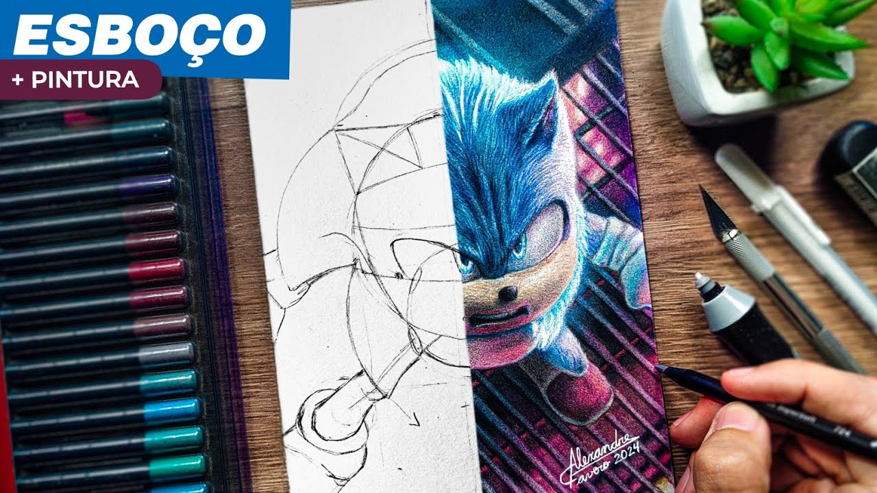 Como desenhar o SONIC realista com materiais escolares! - YouTube