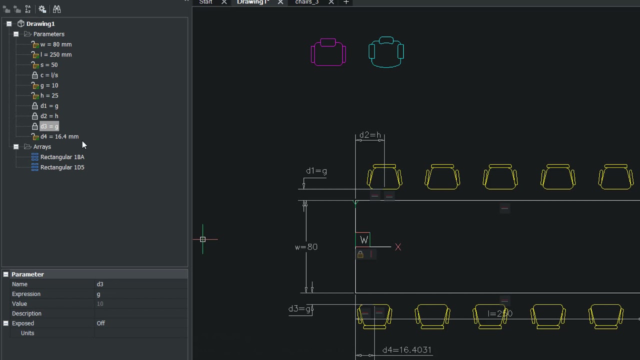 Parametric Table and Chairs With Visibility States – BricsCAD Easy Builds