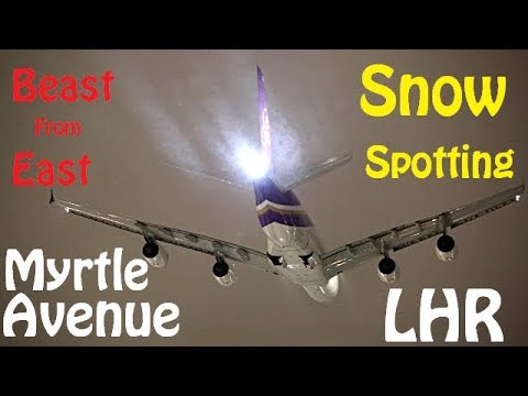 Beast from the East - Snow Plane Spotting from Myrtle Avenue at night with 09R Departures