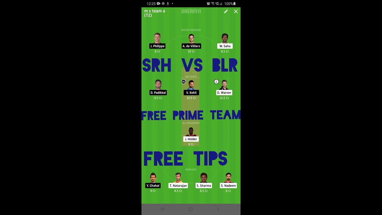 SRH VS BLR MATCH 58TH srh vs blr match 58th DREAM11 FREE PRIME TEAM