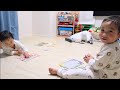 双子語？で話ながらパズルをする寝る前の双子【2歳7ヶ月】