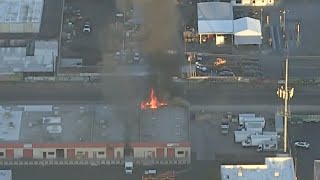 Las Vegas firefighters respond to a fire near Downtown Las Vegas