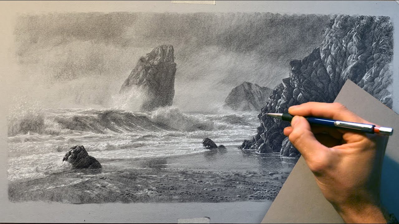 How to Draw a Seascape in Pencil  Art by Nolan  Landscape drawings  Landscape pencil drawings Sea drawing