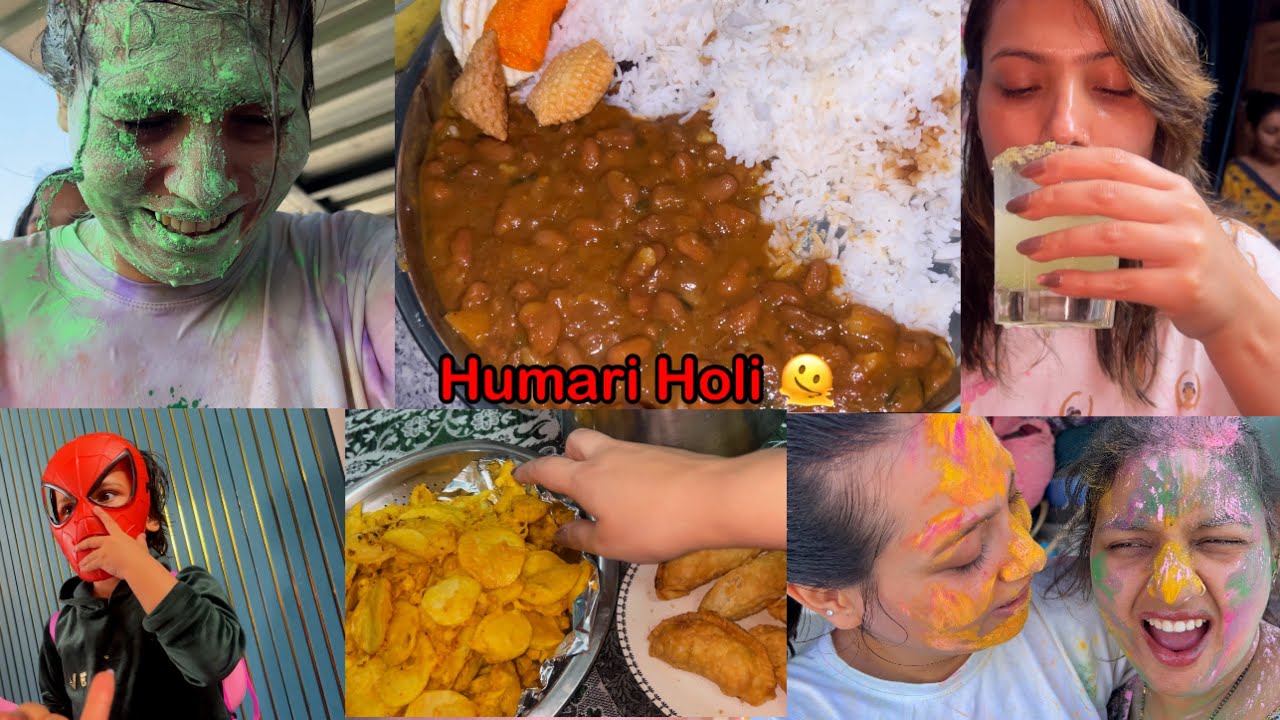 What I Eat In Holi Vlog| Gunnu Ne Bhi Jamke Kheli Holi, Deepu Ki Hajmola Or Pulse Toffee Soda Drink