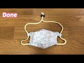 DIY face mask no elastic adjustable 1枚布 立体プリーツマスク作り方 大人 フィルター ワイヤー交換 필터교체 마스크만들기