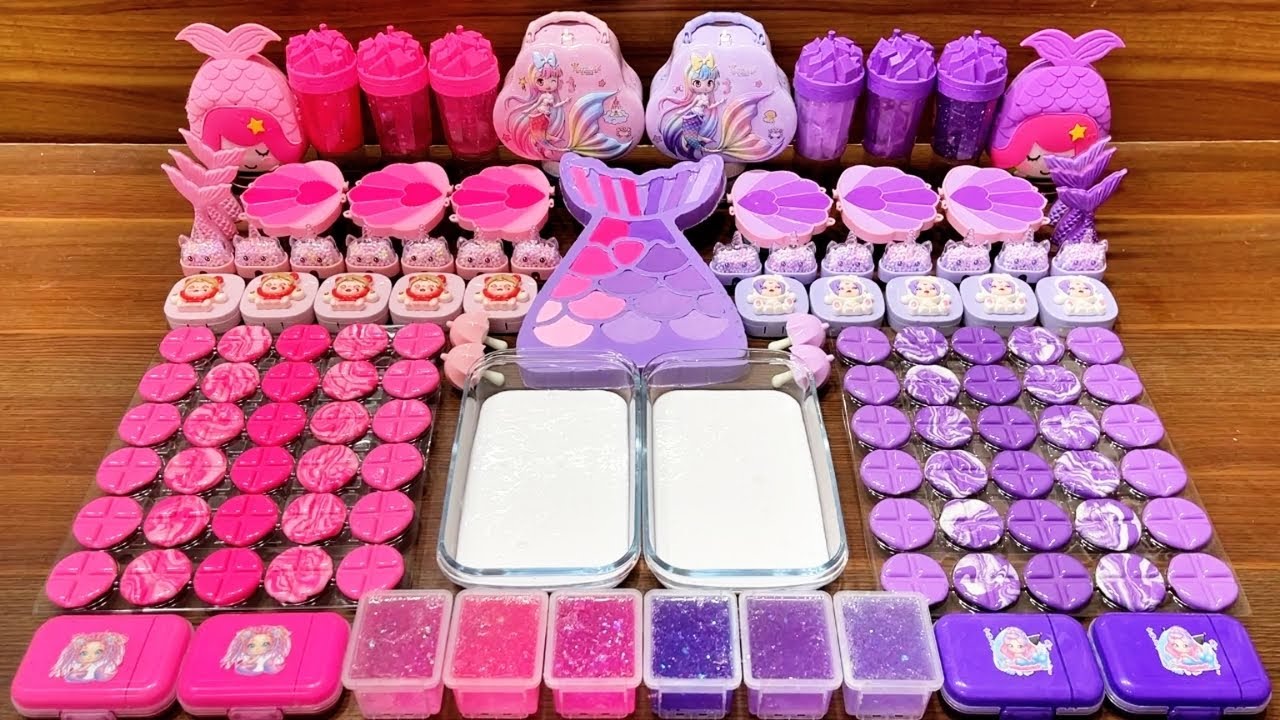 Slime Mixing Mermaid Battle: Pink vs Purple Glossy ASMR Sounds 