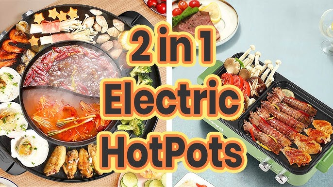 BENTISM 2 in 1 Electric BBQ Pan Grill Hot Pot Portable Hot Pot BBQ Grill  2400W