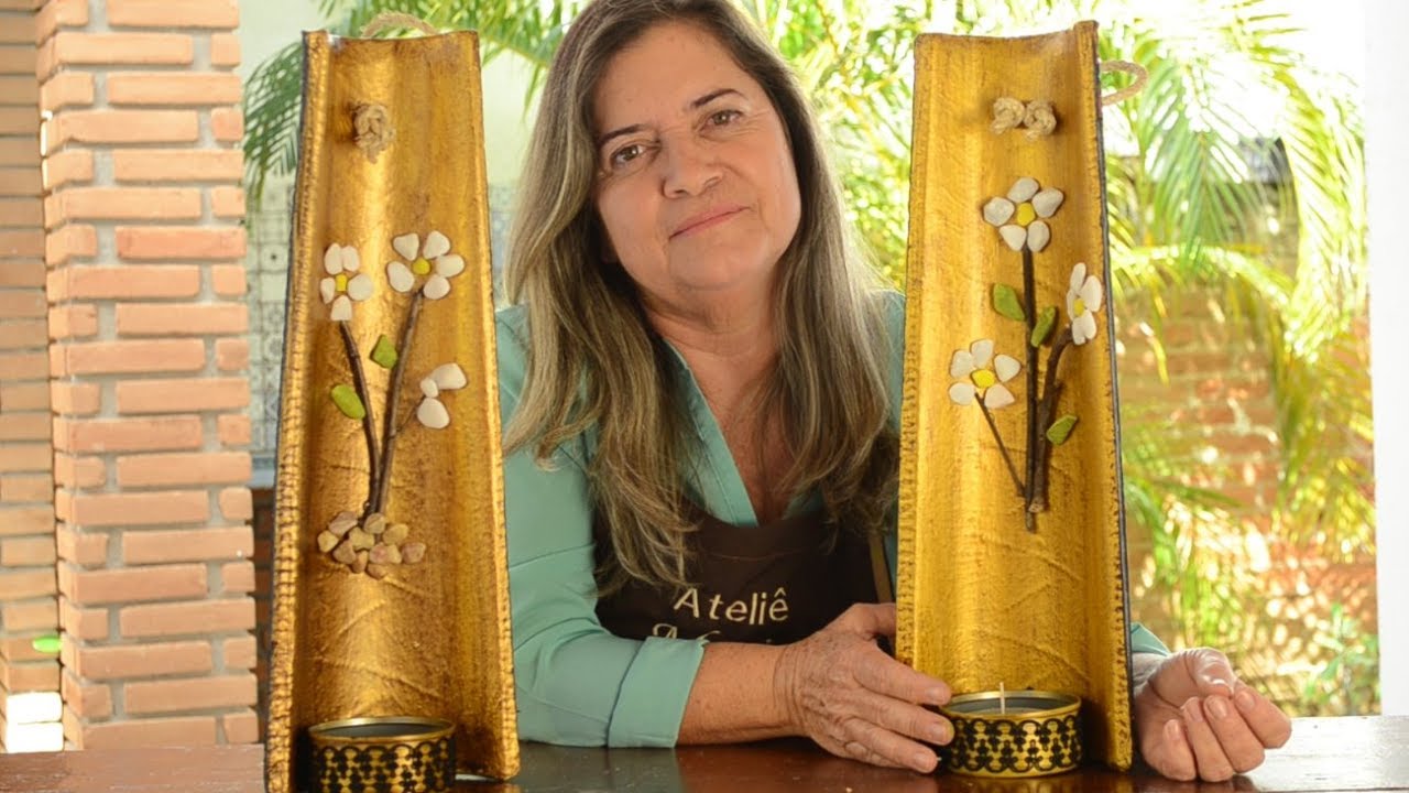 Enfeite de Parede: Telha de barro pintada e decorada