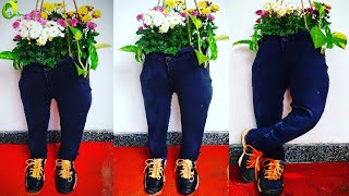 Old jeans ideas! Try This Flower Garden Using Waste Materials/planter ideas /ORGANIC GARDEN