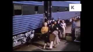 1950s USA Railway Station, Passengers Arrive, Color Archive Footage