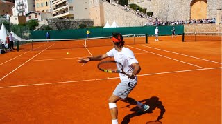 Rafael Nadal Training on Clay Court Level View - ATP Tennis Practice