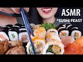 ASMR SUSHI ROLLS+SASHIMI+NIGIRI+CHICKEN KARAAGE *SQUISHY EATING SOUNDS, NO TALKING* - EM ASMR
