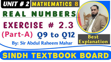 Exercise 2.3  || Part A (Q9 to Q12) || Class 8th maths | Sindh Textbook Board || Qualified World