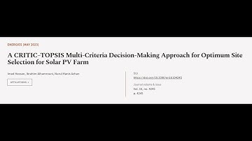 A CRITIC–TOPSIS Multi-Criteria Decision-Making Approach for Optimum Site Selection fo... | RTCL.TV