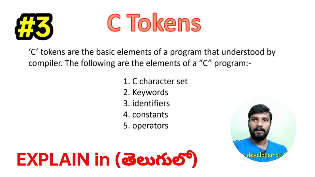 c language explain in Telugu || c Tokens and key words // c language ...