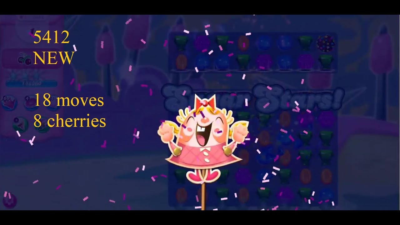 Candy Crush Saga Level #5412 18 moves new 8 cherries no boosters