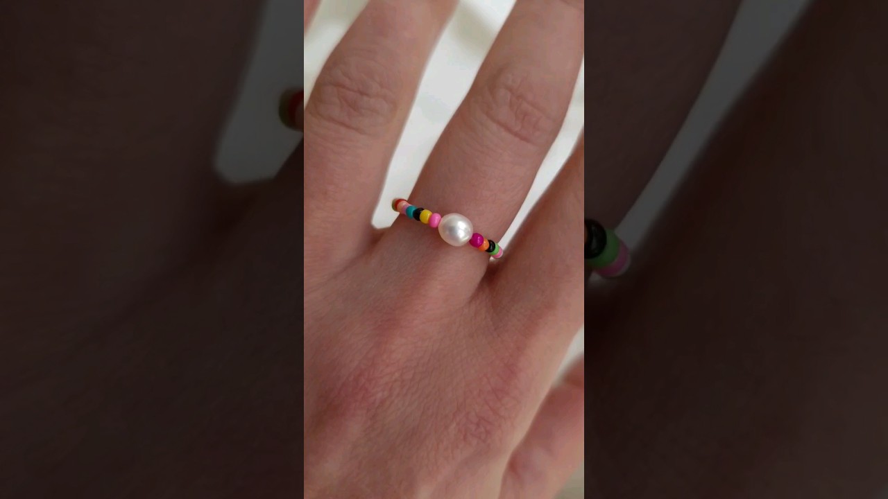 Pearl ring, Beaded ring, Boho style jewelry, Colorful ring 