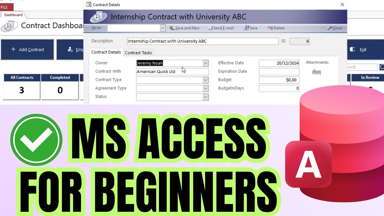 Access Contract Example 📑 Microsoft Access Contract Management Tutorial + Ready-to-Use Software ...