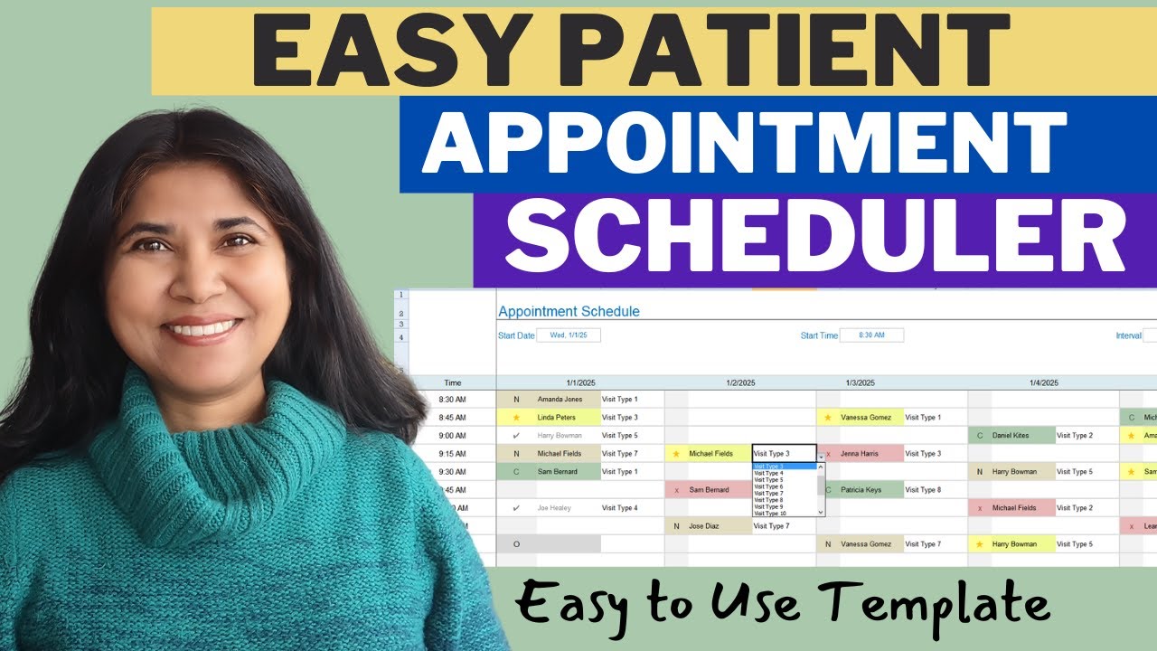 Patient Appointment Scheduling with VisitTypes | Excel Google Sheets ...
