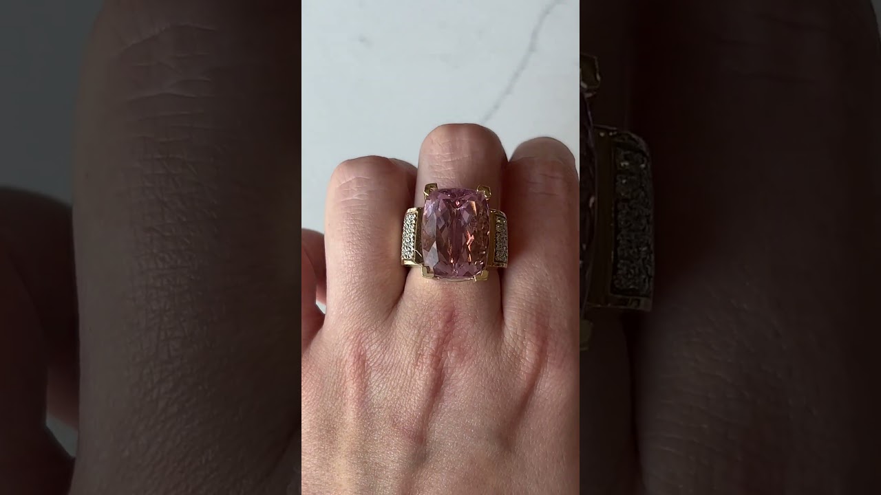 Kunzite & Diamond Cocktail Ring in 14k Yellow Gold 