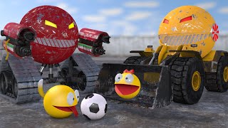 Pacman vs Wheel Loader Robot and Tracked Combat Robot Monster