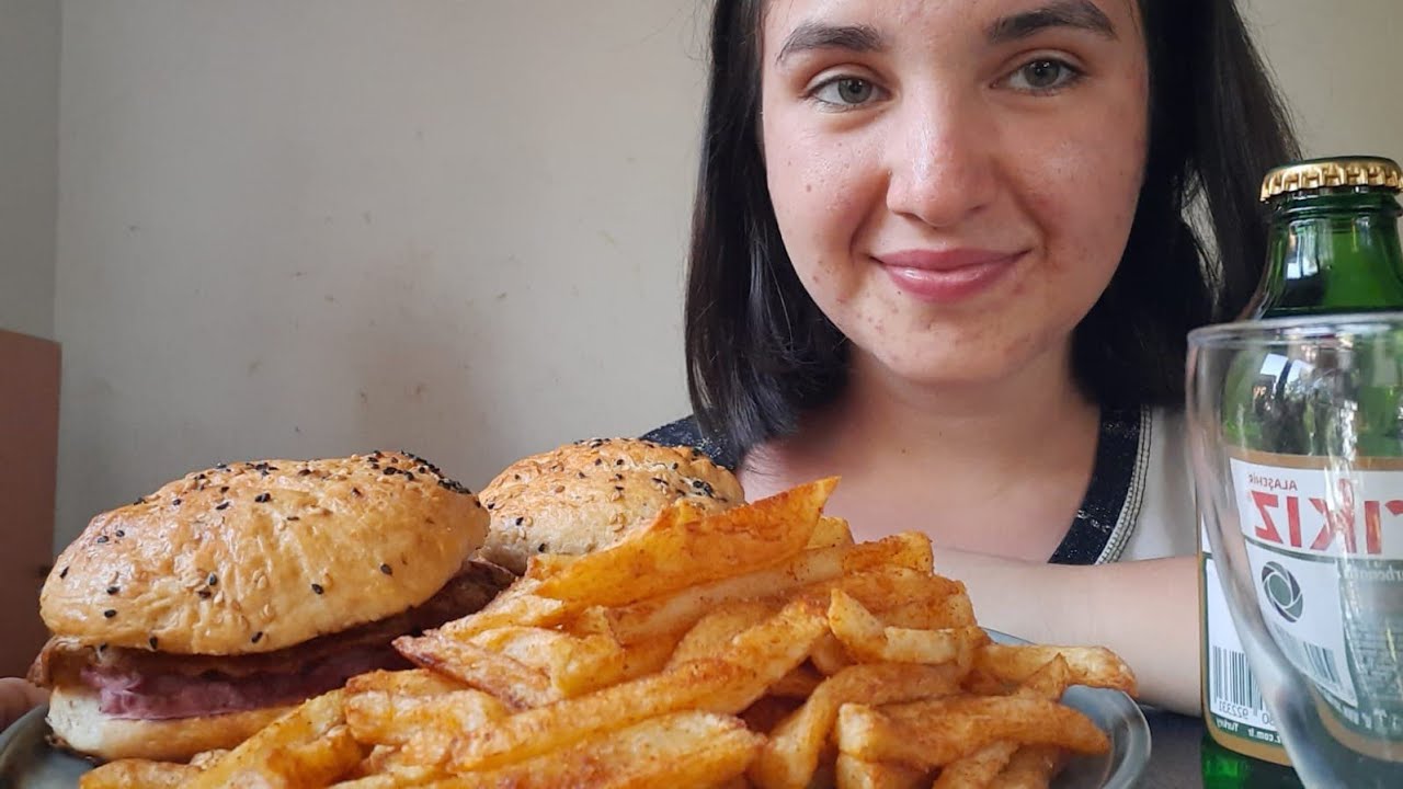 KARNE NOTLARIM MUKBANG | HAMBURGER&PATATES KIZARTMASI | MUKBANG #eating #mukbang