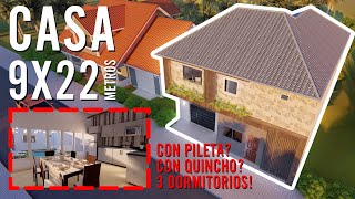 CASA en TERRENO de 9X22 Metros con PISCINA y 3 DORMITORIOS?