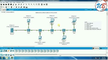 cara membangun jaringan jenis topologi bus, 1 server, 5 hub, 2 pc, 3 laptop pada cisco packet tracer
