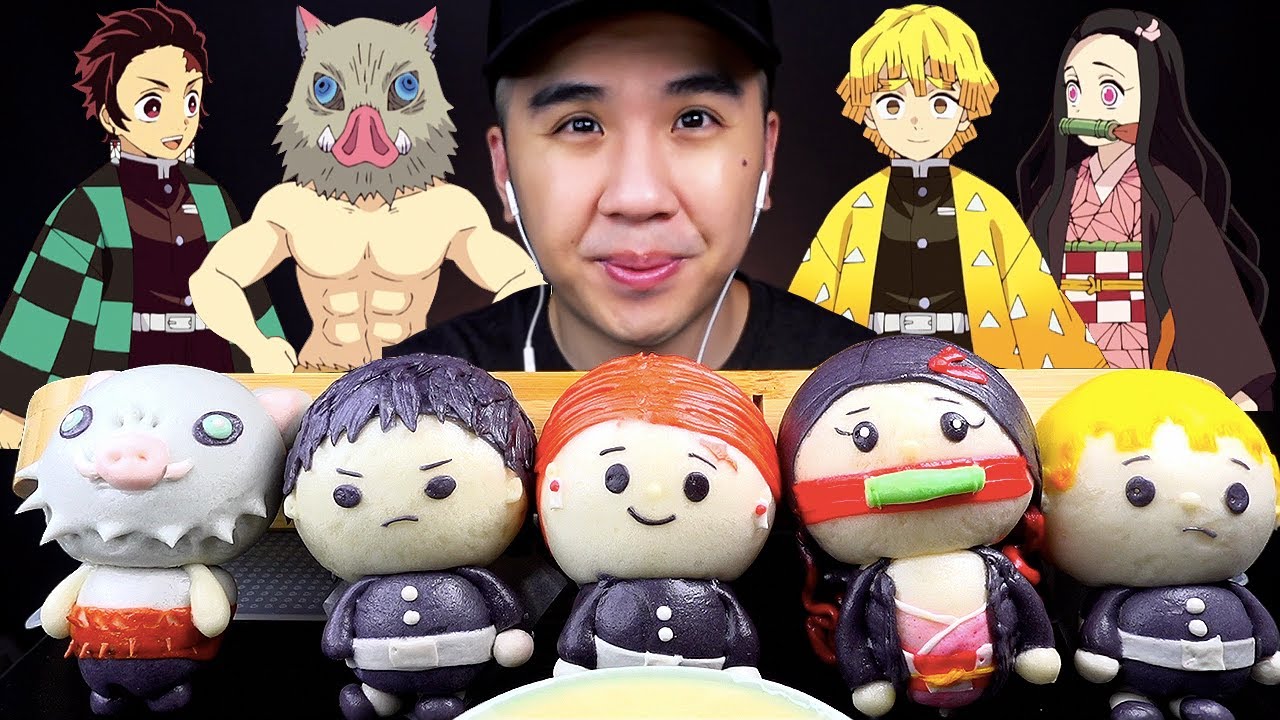 DEMON SLAYERS BUNS (MANTOU) ASMR MUKBANG! SOFT EATING SOUNDS (No Talking) | BUN ASMR