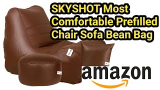 SKYSHOT Most Comfortable Prefilled Chair Sofa Bean Bag with Footrest and Cushion Filled with Beans 