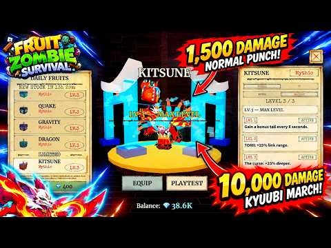 Kitsune Fruit Is INSANE! 10,000 DAMAGE Kyuubi March! Highest damage | Fruit Zombie Survival