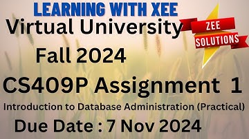 CS409P Introduction to Database Administration (Practical) Assignment 1 Fall 2024 Virtual University