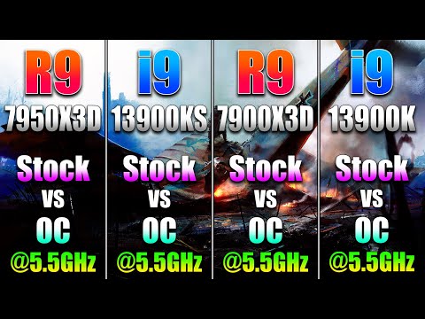 R9 7950X3D Stock vs OC | i9 13900KS Stock vs OC | R9 7900X3D Stock vs OC | i9 13900K Stock vs OC